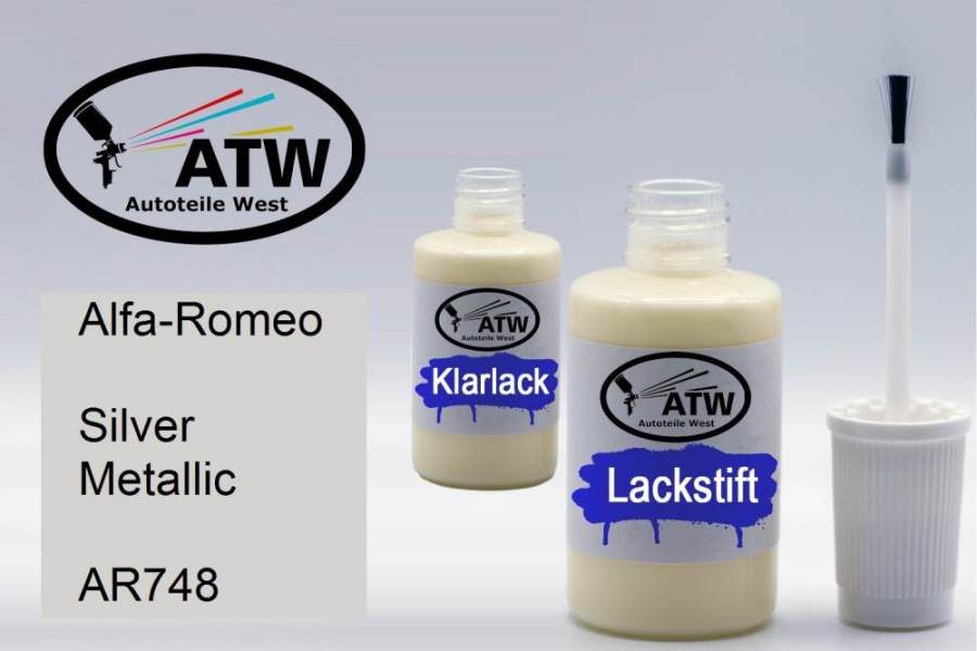 Alfa-Romeo, Silver Metallic, AR748: 20ml Lackstift + 20ml Klarlack - Set, von ATW Autoteile West.